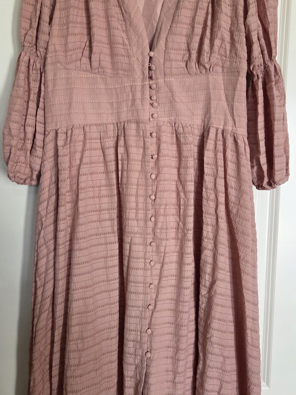 Women's Blush Pink Maxi Dress - Elegant Button-Front Style